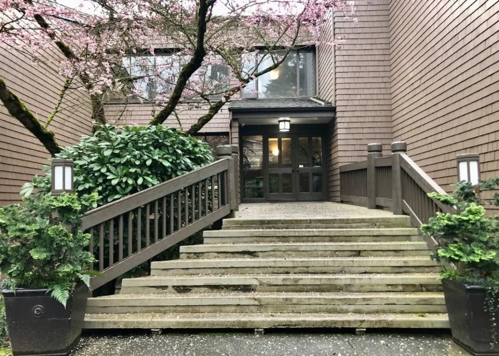 Olympic Decks Weathered Wooden Front-Entry Stairs And Railings Before Deck Replacement In Seattle, Wa.